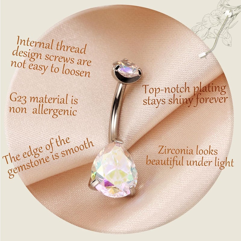 AROWRO Store Gold Belly Button Ring G23 Titanium Hypoallergenic 14G belly ring for Women Men Teardrop Navel Piercing Jewelry 10mm Barbell With Cubic Zircon - Image 2
